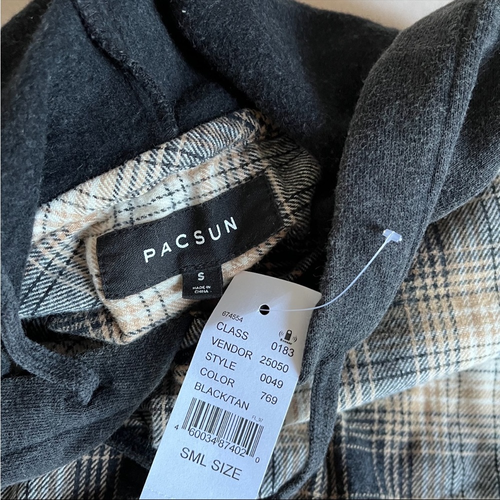 Pacsun Lumber Plaid long sleeve hooded tee shirt - Picture 7 of 9